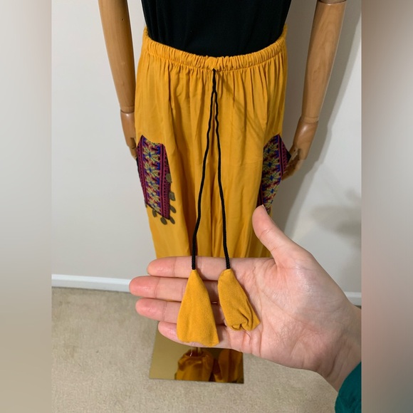 Mustard Yellow with Pink Floral Hobo Tatreez Sherwal Baggy Pants - Picture 9 of 16